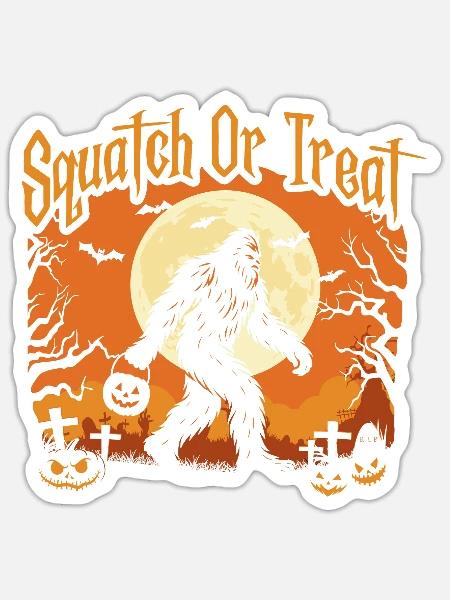 Kniebeugen oder Leckerli Spooky Bigfoot Halloween - Sticker Größe S (10 x 10 cm) - Mattweiß
