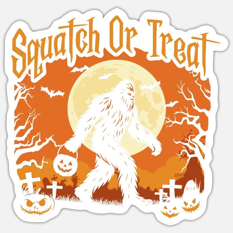 Kniebeugen oder Leckerli Spooky Bigfoot Halloween - Sticker Größe S (10 x 10 cm) - Mattweiß