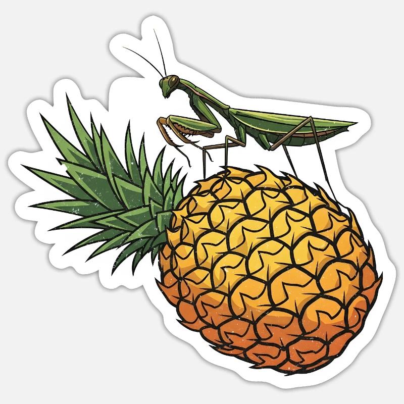 Ananas mit Grashüpfer Illustration - Sticker Größe S (10 x 10 cm) - Mattweiß