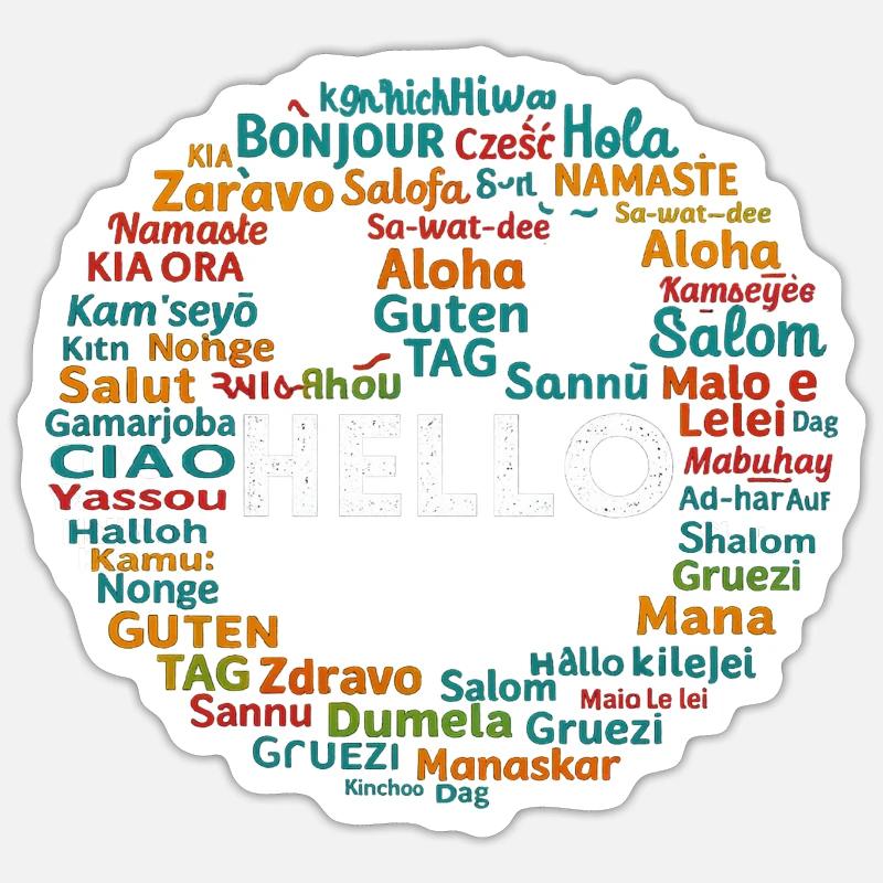 Beginnen Sie mit Hello Different World Language Learning Sticker Größe S (10 x 10 cm)