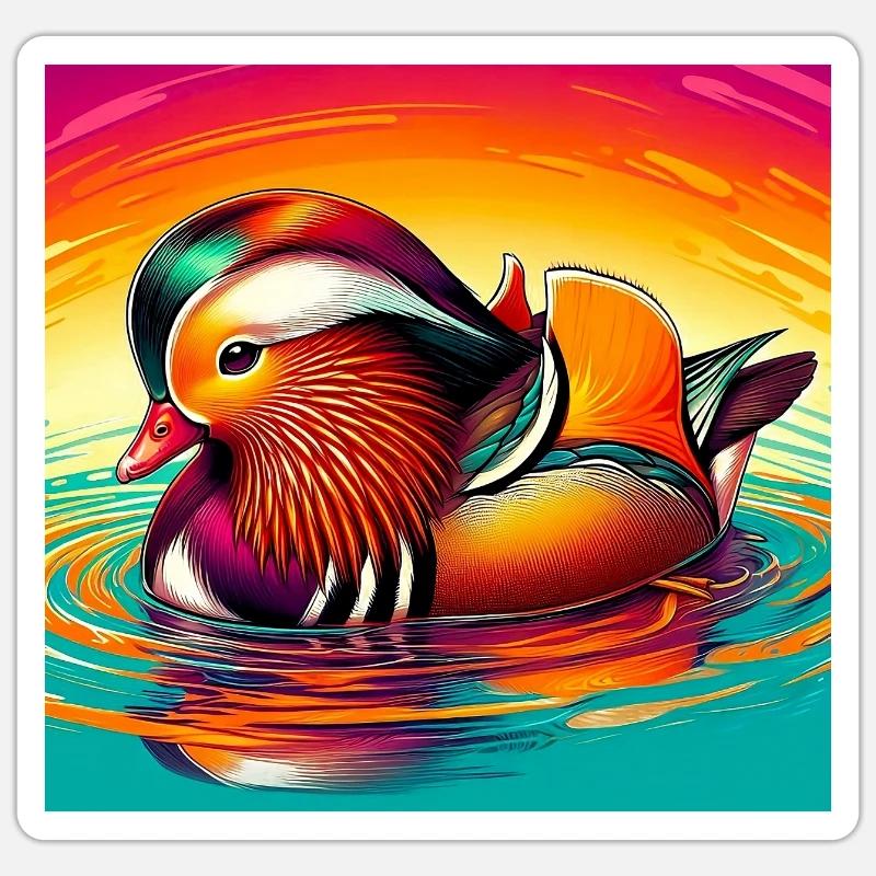 Canard mandarin - Sticker taille S (10 x 10 cm) - blanc mat