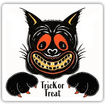 Chat souriant Halloween - Sticker taille S (10 x 10 cm) - blanc mat - Devant