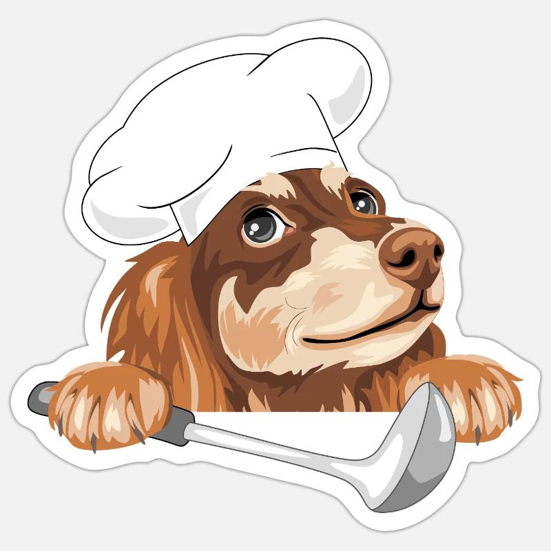 Träumender Dackel Koch mit Schöpfkelle - Sticker Größe S (10 x 10 cm) - Mattweiß