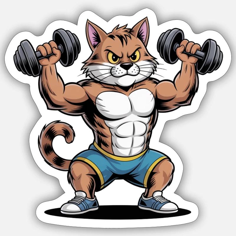 Cat muscle strength strength strength training - Sticker size S (10 x 10 cm) - white matte