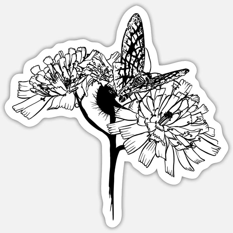 Schmetterling auf Blüten - Sticker Größe S (10 x 10 cm) - Mattweiß