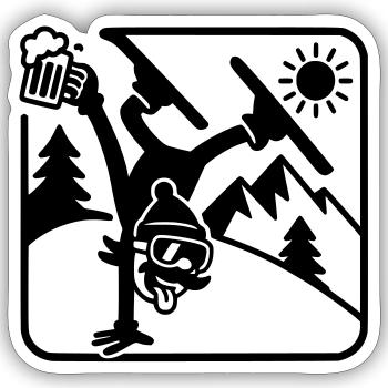 Lustig Ski Fahren Handstand Piste - Sticker Größe S (10 x 10 cm) - Mattweiß - Vorne