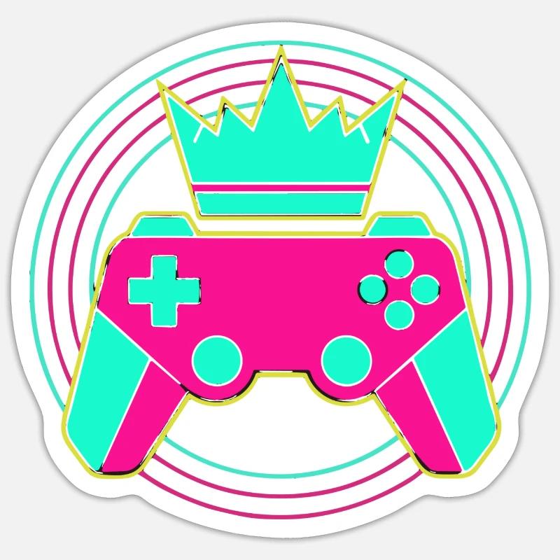 Controller Krone Neon Minimal Zocker Art - Sticker Größe S (10 x 10 cm) - Mattweiß
