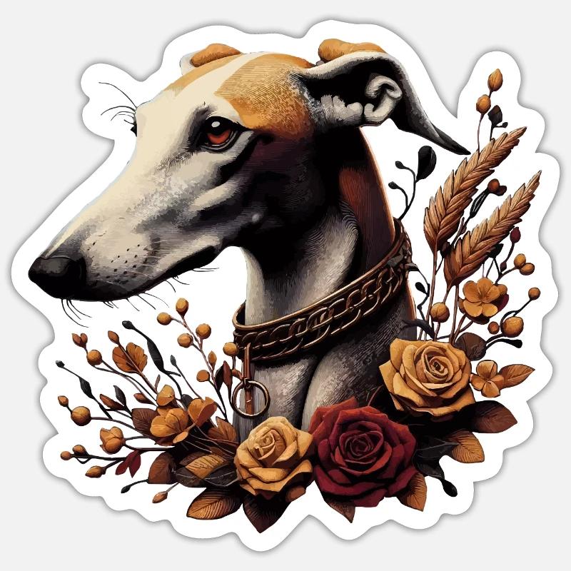 Tête de lévrier Chapelet d’automne - Sticker taille S (10 x 10 cm) - blanc mat