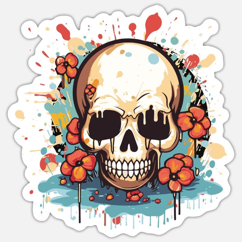 Flower Skull Blast - Sticker size S (10 x 10 cm) - white matte