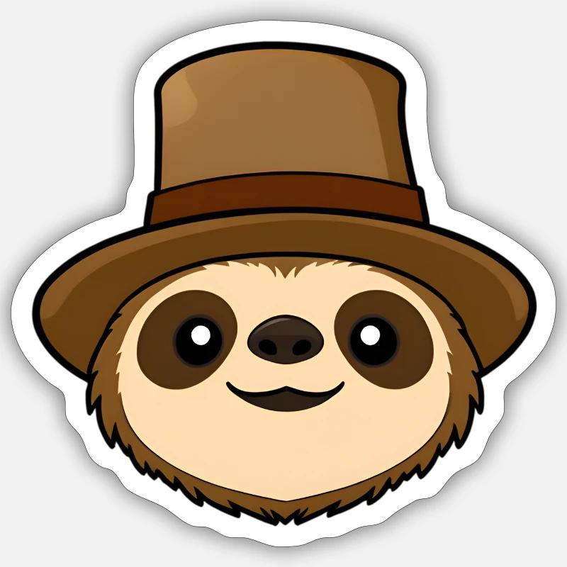 Hat-wearing sloth cartoon Sticker size S (10 x 10 cm)