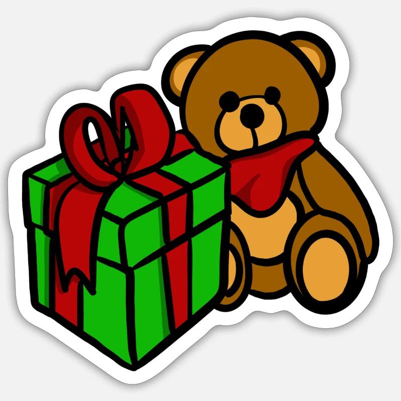 Teddy hat ein Geschenk Sticker Größe S (10 x 10 cm)