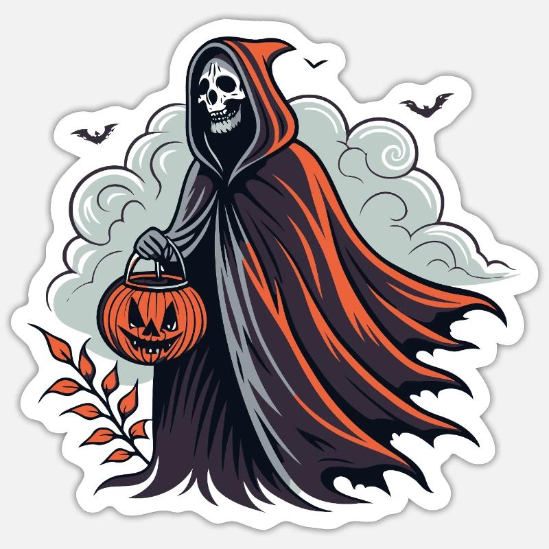 Faucheuse d'Halloween avec citrouille - Sticker taille S (10 x 10 cm) - blanc mat