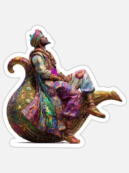 Der Geist aus der Lampe, Kaleidoskop-Robe - Sticker Größe S (10 x 10 cm) - Mattweiß