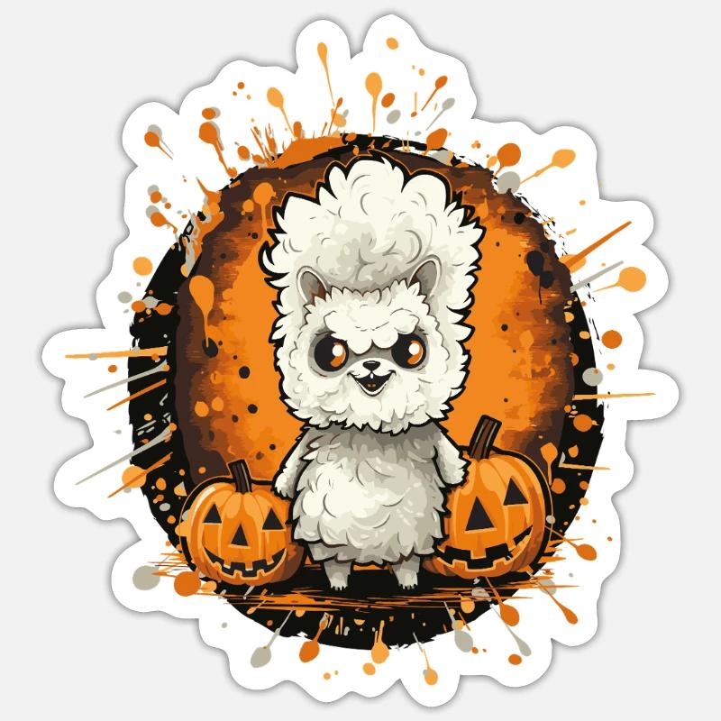 Bande dessinée d’Halloween Lama - Sticker taille S (10 x 10 cm) - blanc mat