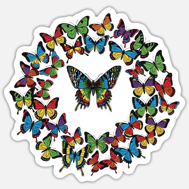 Cercle de papillons arc-en-ciel - Sticker taille S (10 x 10 cm) - blanc mat