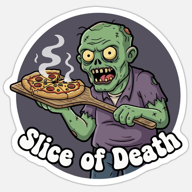 Tranche de pizza zombie - Sticker taille S (10 x 10 cm) - blanc mat
