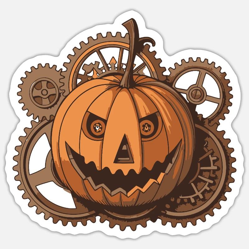 Pumpkin Steampunk Mechanisches Getriebe - Sticker Größe S (10 x 10 cm) - Mattweiß