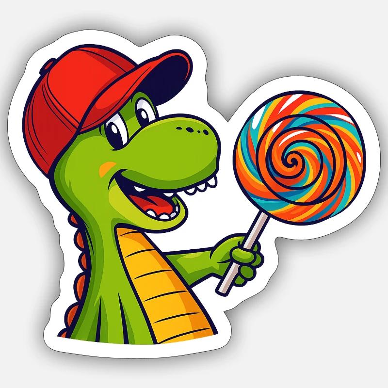 Bunter_Dinosaur_mit_Lutscher - Sticker Größe S (10 x 10 cm) - Mattweiß
