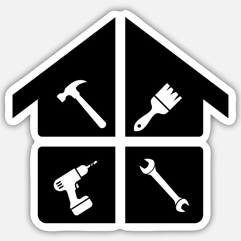 Logo de l’artisan – marteau, perceuse et brosse Sticker taille S (10 x 10 cm)