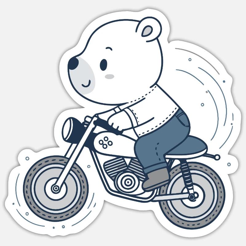 Biker Adventure Bear - Sticker Größe S (10 x 10 cm) - Mattweiß
