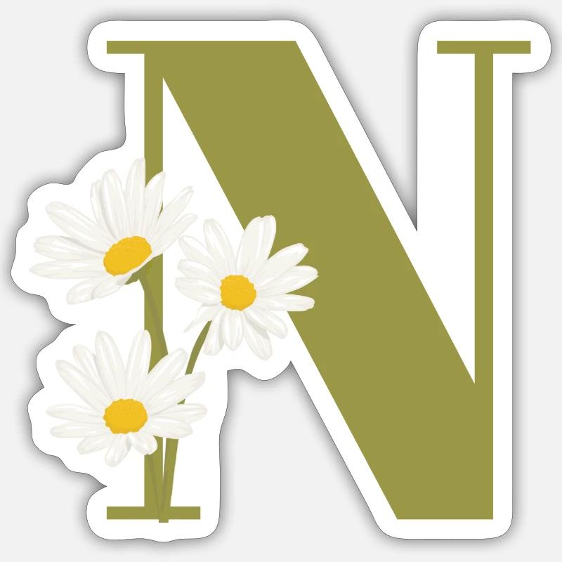 Grüner Buchstabe n Gänseblümchen - Sticker Größe S (10 x 10 cm) - Mattweiß