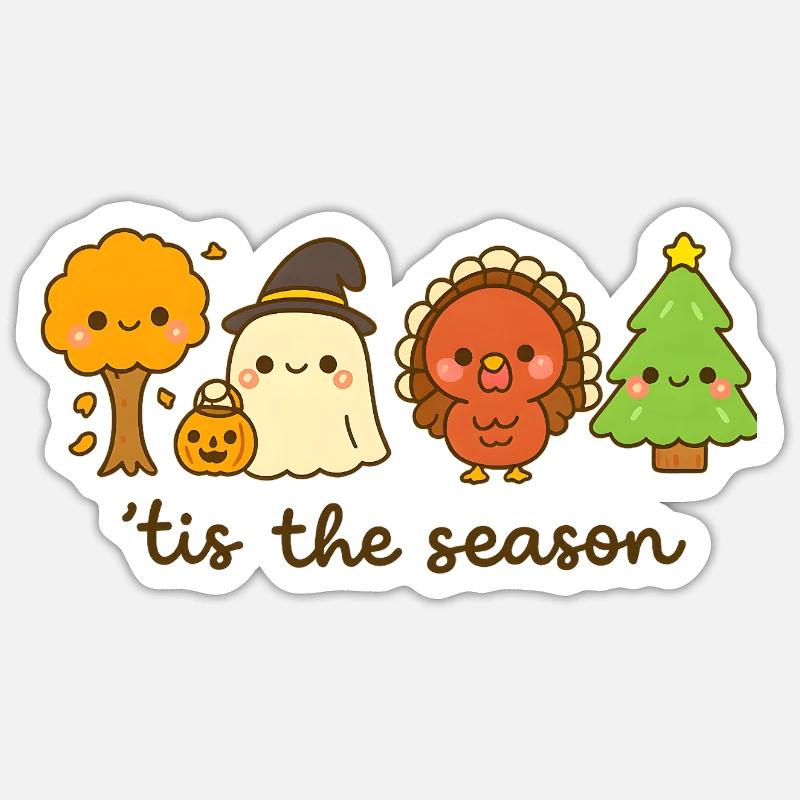 C’est la saison mignon équipage de vacances, Noël Sticker taille S (10 x 10 cm)