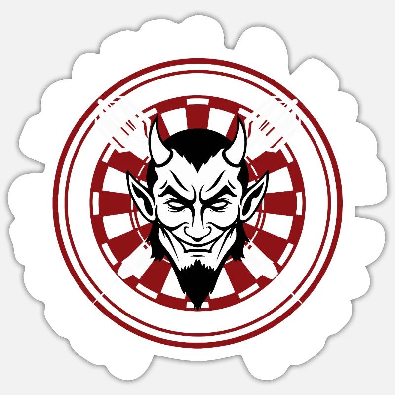 DARTS, DARTBOARD AND DEVIL  - Sticker Größe S (10 x 10 cm) - Mattweiß