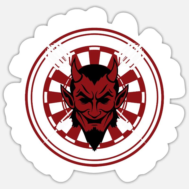 Darts, bullseye, dartboard and devil. - Sticker size S (10 x 10 cm) - white matte