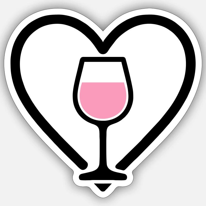 Herz + Roséwein – Rosé Lover - Sticker Größe S (10 x 10 cm) - Mattweiß