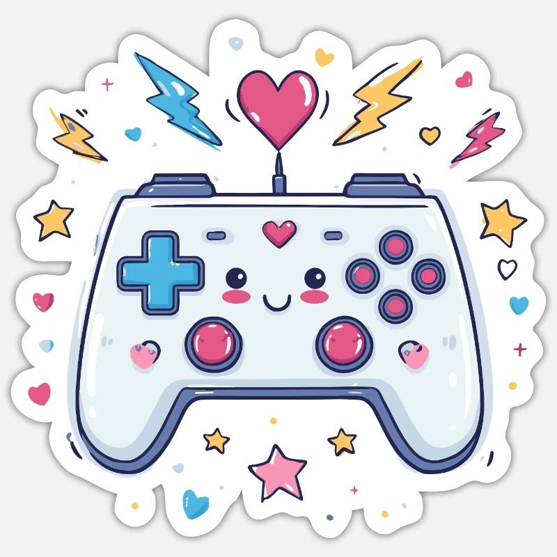 Heart Controller Doodle Pixel Pop Sticker taille S (10 x 10 cm)