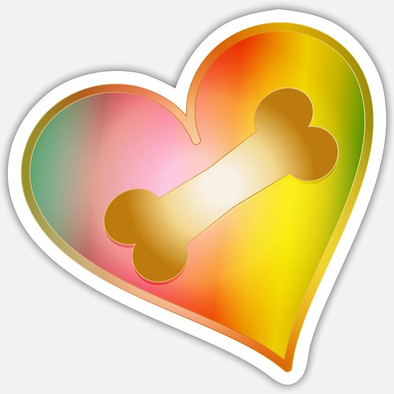 Regenbogen Herz mit Hundeknochen - Sticker Größe S (10 x 10 cm) - Mattweiß
