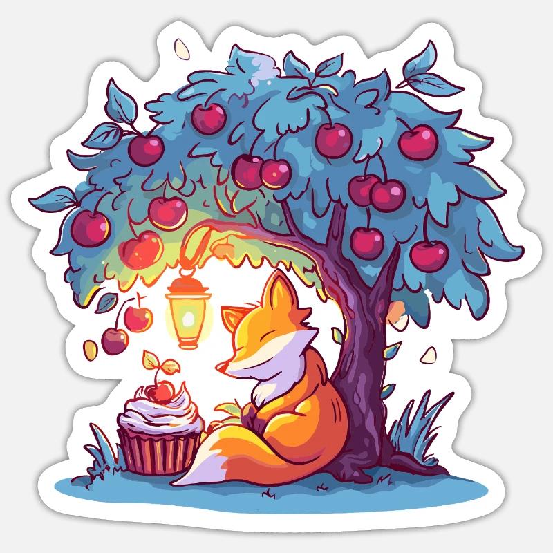 Cherry tree fox at lantern Sticker size S (10 x 10 cm)
