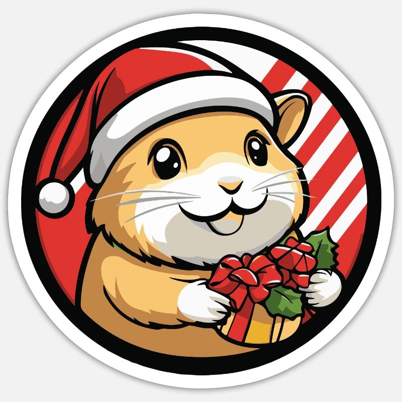 Hamster avec cadeau de Noël - Sticker taille S (10 x 10 cm) - blanc mat