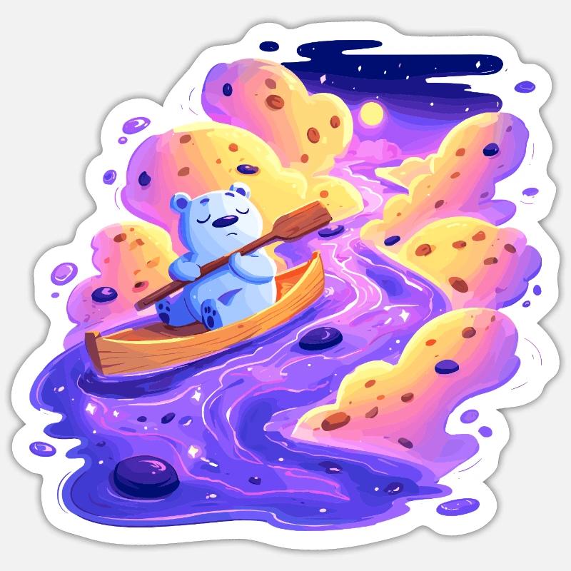 Panda Bootsfahrt im Lila Strudel - Sticker Größe S (10 x 10 cm) - Mattweiß