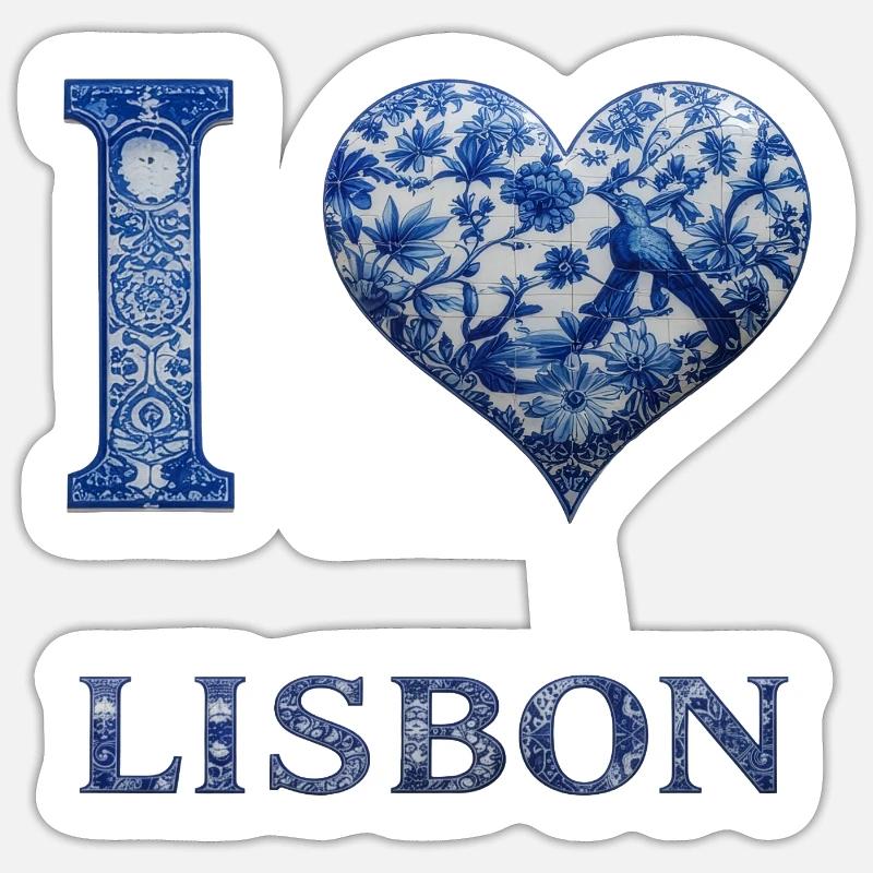 Lisbonne – Architecture en bleu - Sticker taille S (10 x 10 cm) - blanc mat