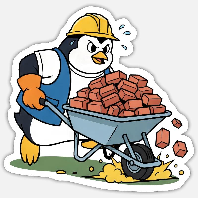 Süßer Pinguin Handwerker Bauarbeiter Baustelle - Sticker Größe S (10 x 10 cm) - Mattweiß
