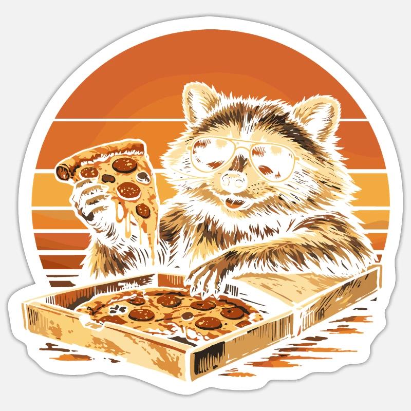 Waschbär isst Pizza Lustig Geschenkidee - Sticker Größe S (10 x 10 cm) - Mattweiß