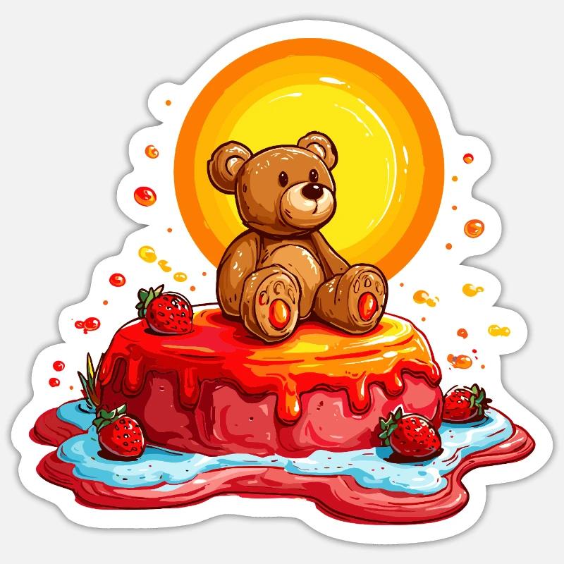 Teddy sur le dessin animé Sunny Cake Sticker taille S (10 x 10 cm)