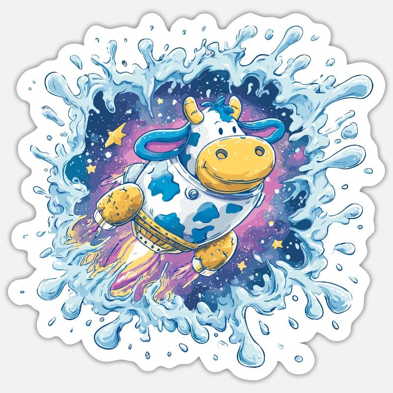 Éclaboussure de Vache Spatiale - Sticker taille S (10 x 10 cm) - blanc mat