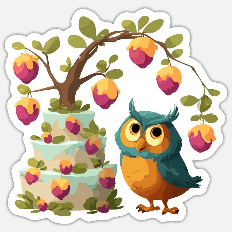 Eule am Obstkuchenbaum Sticker Größe S (10 x 10 cm)
