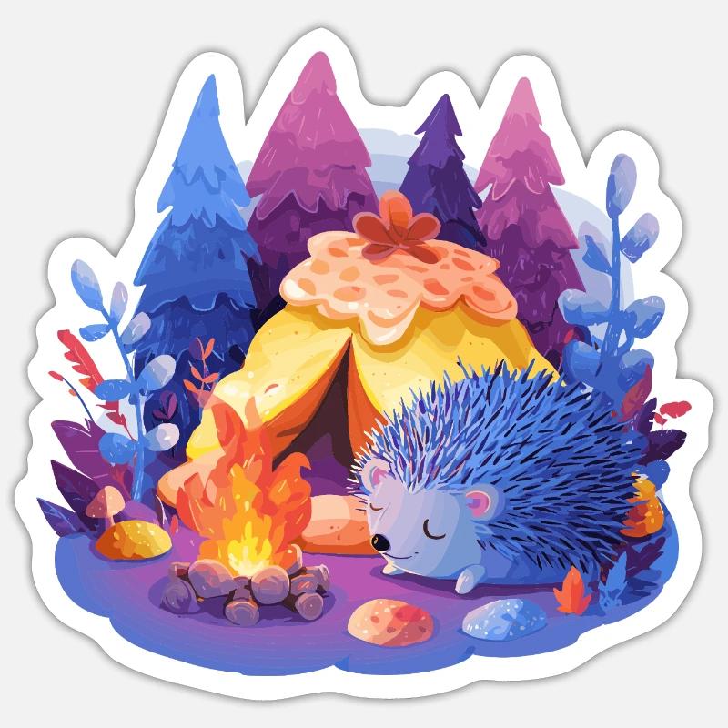 Hérisson endormi près du feu de camp Sticker taille S (10 x 10 cm)