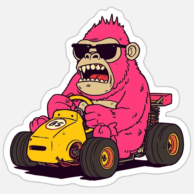 Pink Monkey Racer Kart - Sticker size S (10 x 10 cm) - white matte