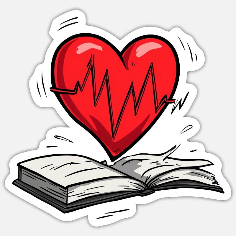 Beating Heart Shaped Book Pulse Design Sticker size S (10 x 10 cm)