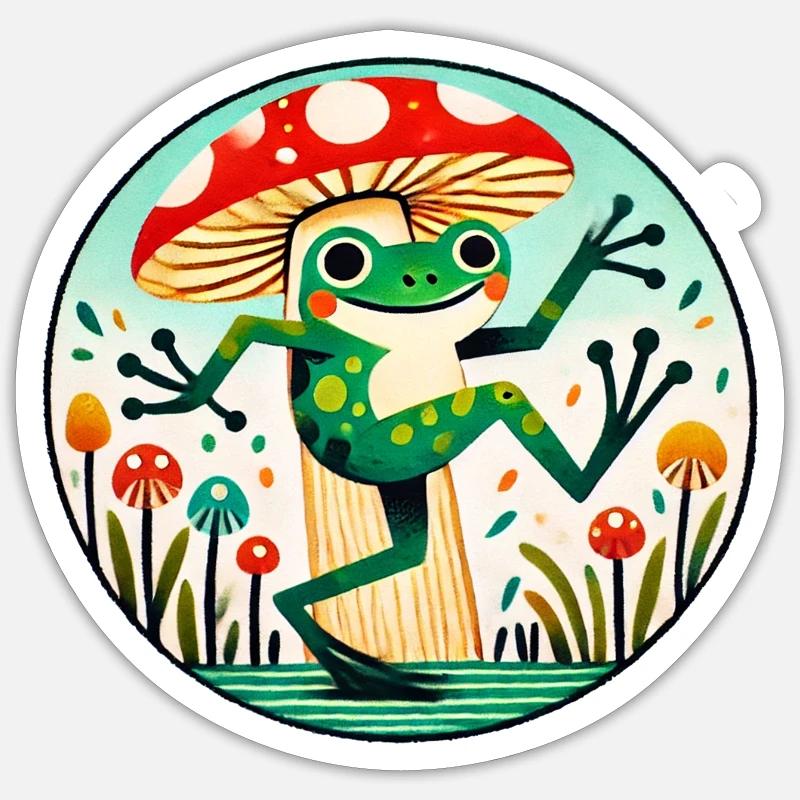 Mushroom Frog Whimsy Circle - Sticker size S (10 x 10 cm) - white matte