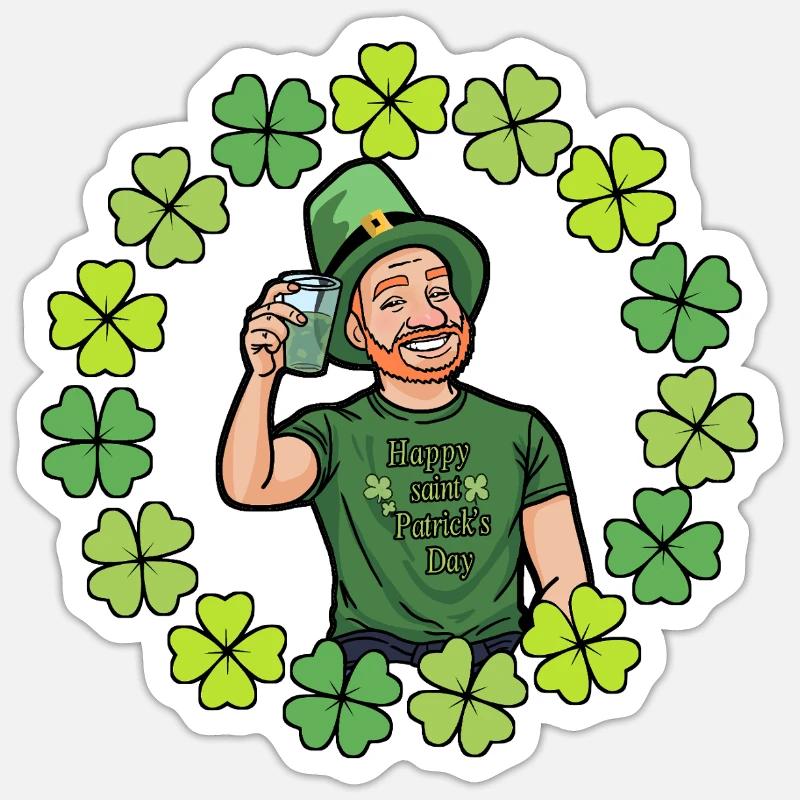 Dessin animé de la Saint-Patrick avec des trèfles Sticker taille S (10 x 10 cm)