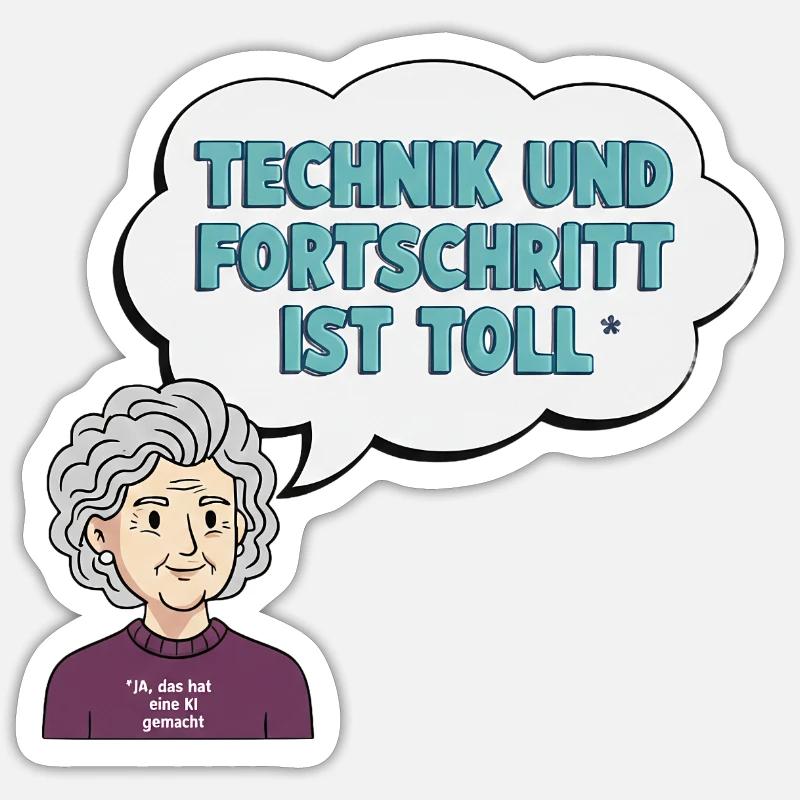 Technikliebe mit Oma Comic Sticker Größe S (10 x 10 cm)