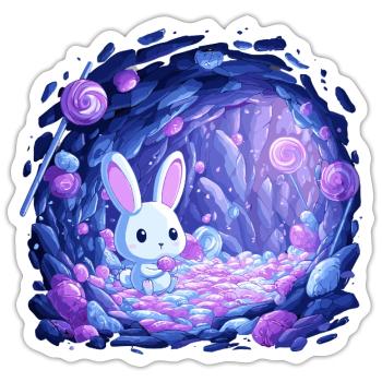 Zuckerhöhle Hase im Bonbonlicht - Sticker Größe S (10 x 10 cm) - Mattweiß - Vorne