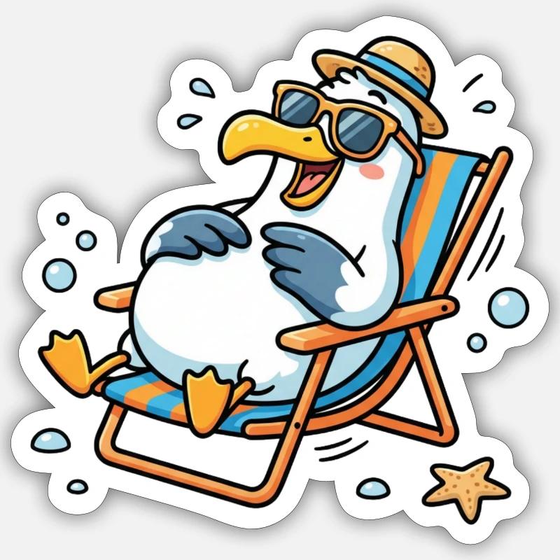 Relaxed seagull on the beach Sticker size S (10 x 10 cm)