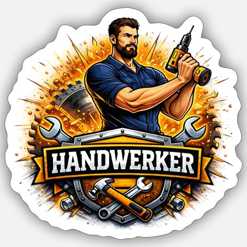 Logo Craftsman – Style de bande dessinée avec perceuse Sticker taille S (10 x 10 cm)