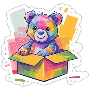 Regenbogenbär im Karton - Sticker Größe S (10 x 10 cm) - Mattweiß - Vorne
